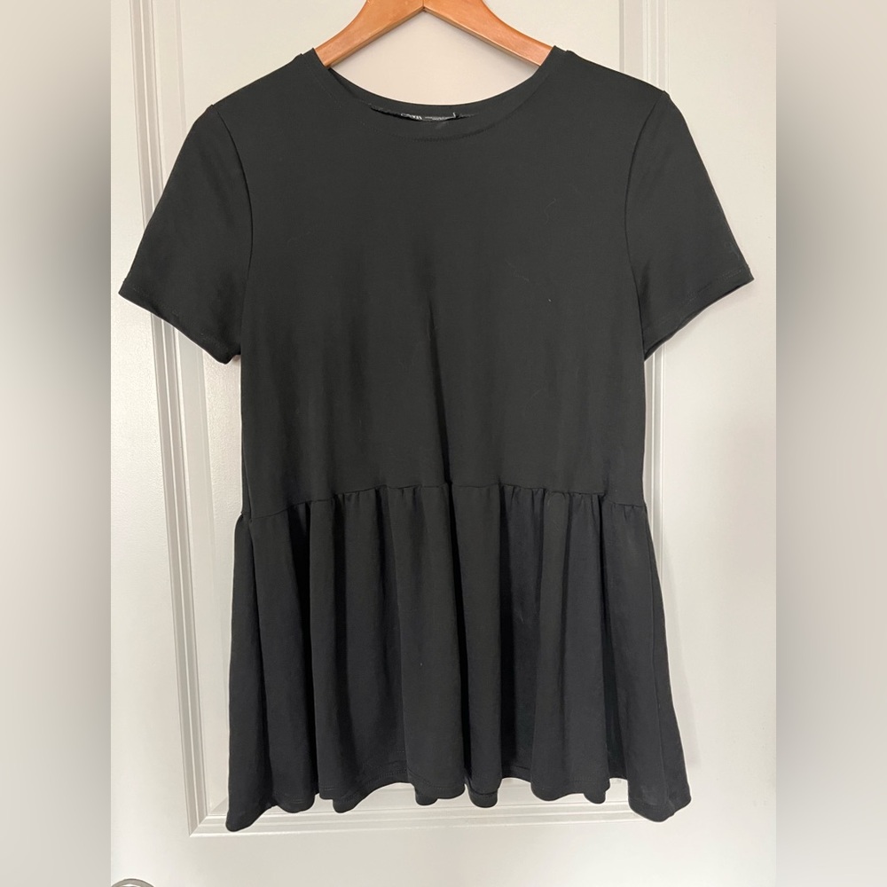 Zara Black Short Sleeve peplum top